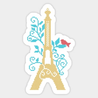 Eiffel Tower custom embroidery cross stitch like design Sticker